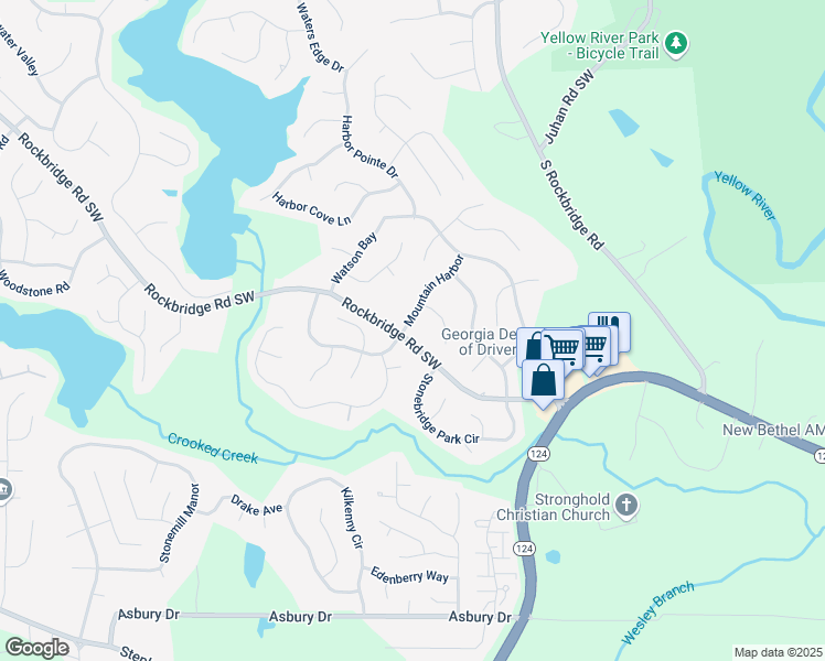 map of restaurants, bars, coffee shops, grocery stores, and more near 654 Mountain Harbor in Stone Mountain