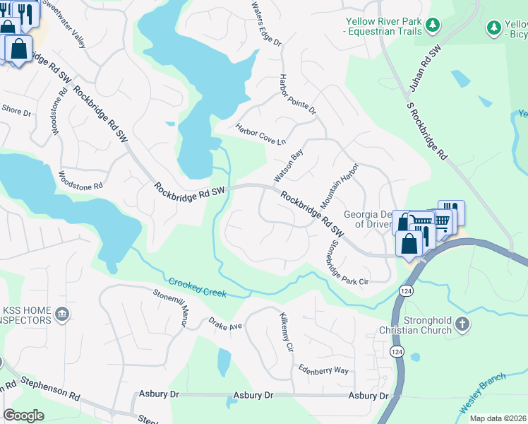 map of restaurants, bars, coffee shops, grocery stores, and more near 664 Stonebridge Loop in Lithonia