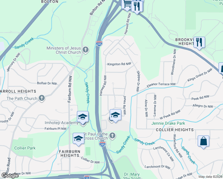 map of restaurants, bars, coffee shops, grocery stores, and more near 780 Vanderbilt Court Northwest in Atlanta