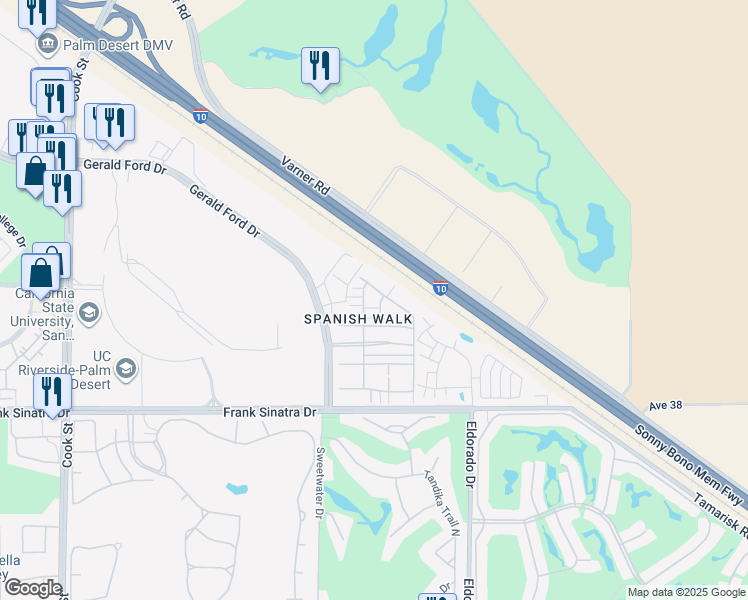 map of restaurants, bars, coffee shops, grocery stores, and more near 221 Paseo Gregario in Palm Desert