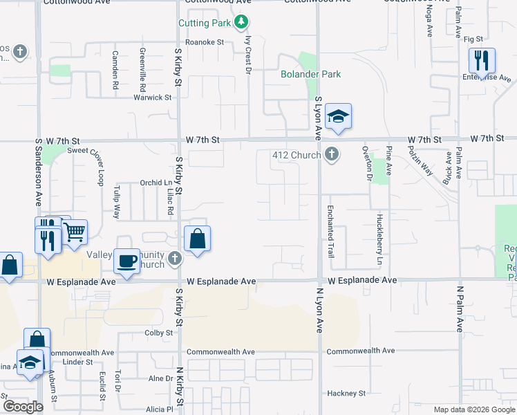 map of restaurants, bars, coffee shops, grocery stores, and more near 1688 Eastfork Circle in San Jacinto