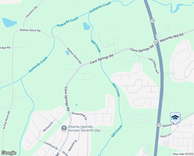 map of restaurants, bars, coffee shops, grocery stores, and more near 6308 Gothards Lane in Douglasville