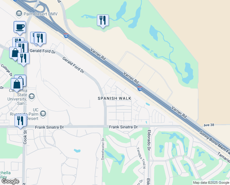 map of restaurants, bars, coffee shops, grocery stores, and more near 227 Paseo Animado in Palm Desert