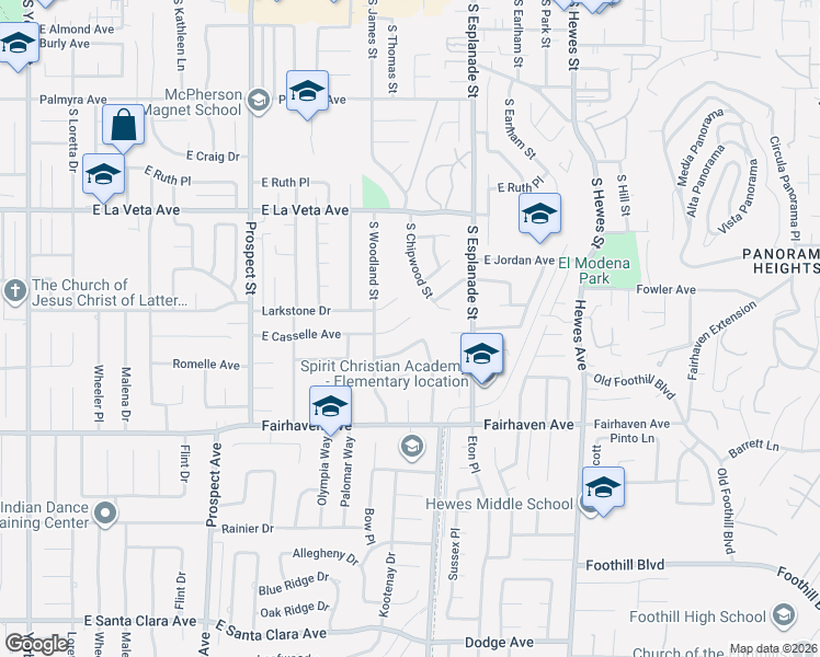 map of restaurants, bars, coffee shops, grocery stores, and more near 3832 East Casselle Avenue in Orange