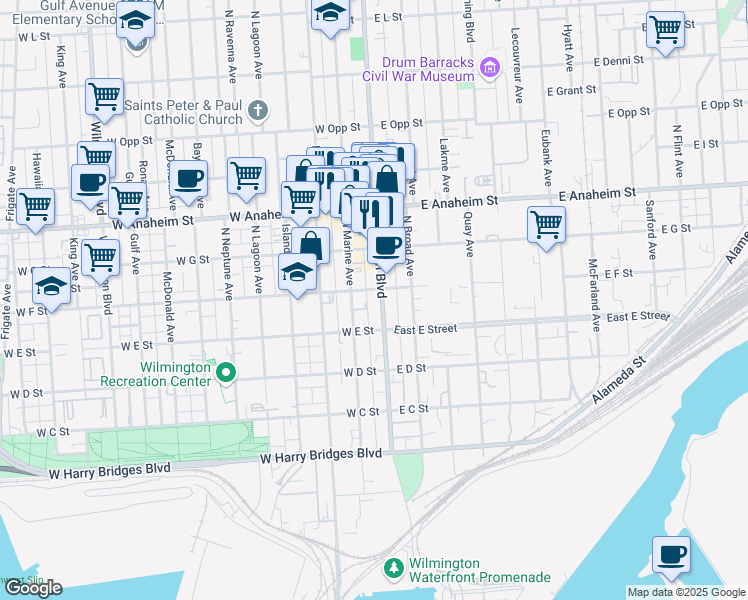 map of restaurants, bars, coffee shops, grocery stores, and more near 543 North Avalon Boulevard in Los Angeles