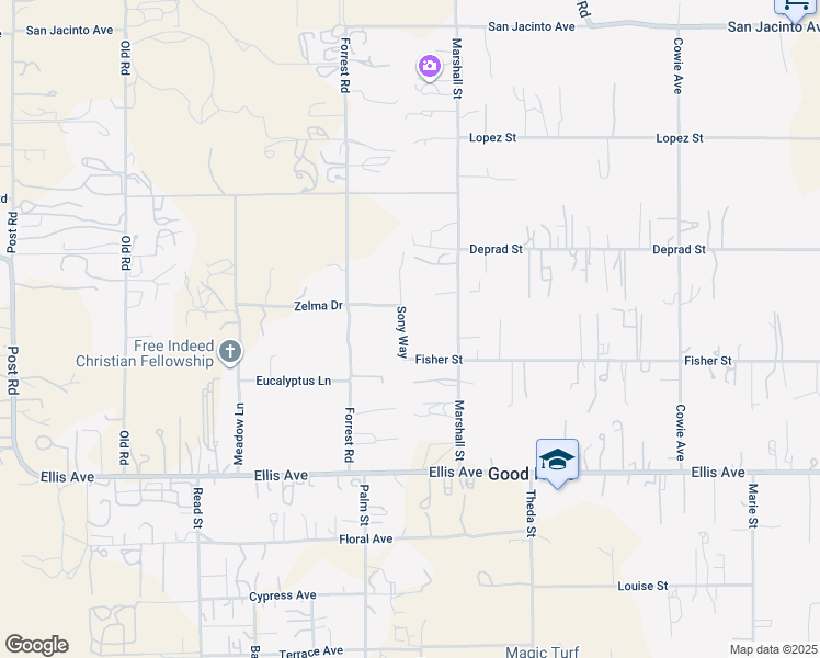 map of restaurants, bars, coffee shops, grocery stores, and more near 23670 Sony Way in Perris