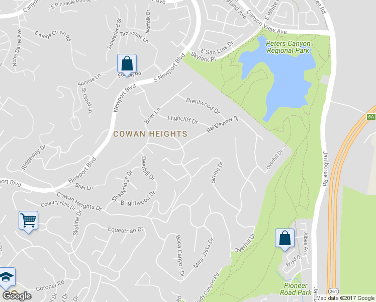 map of restaurants, bars, coffee shops, grocery stores, and more near 10072 Rangeview Drive in Santa Ana