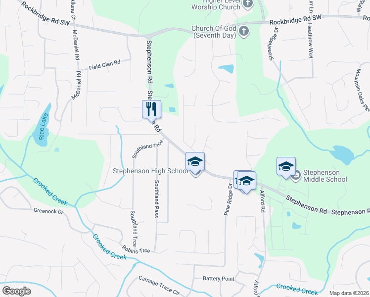 map of restaurants, bars, coffee shops, grocery stores, and more near 635 Wren Walk in Stone Mountain
