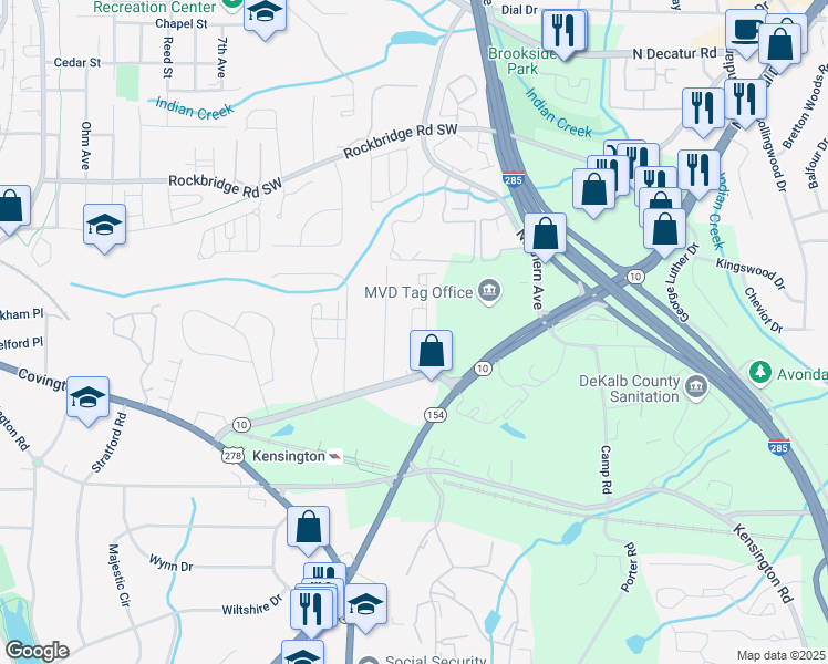 map of restaurants, bars, coffee shops, grocery stores, and more near 3409 Catalan Alley in Decatur