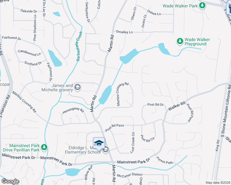 map of restaurants, bars, coffee shops, grocery stores, and more near 698 Martin Road in Stone Mountain