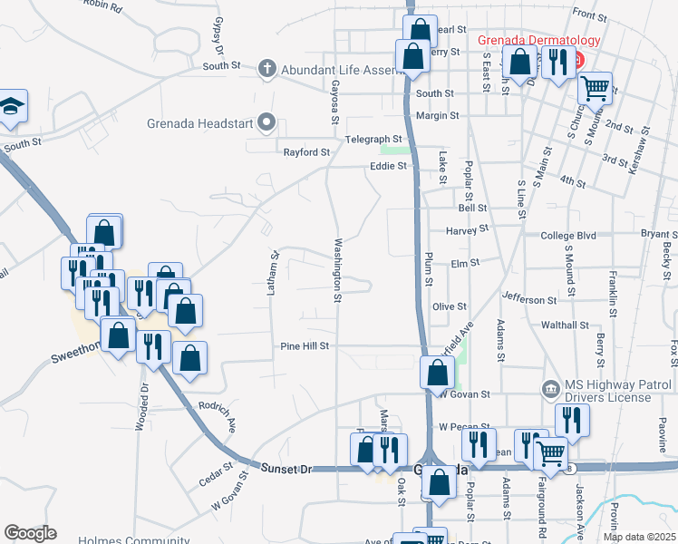 map of restaurants, bars, coffee shops, grocery stores, and more near Washington Street in Grenada
