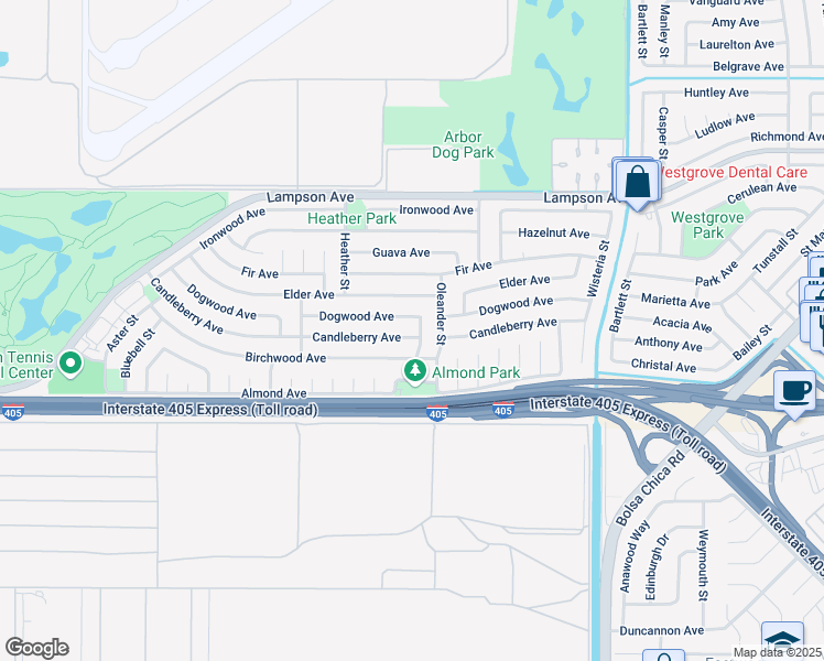 map of restaurants, bars, coffee shops, grocery stores, and more near 4600 Dogwood Avenue in Seal Beach