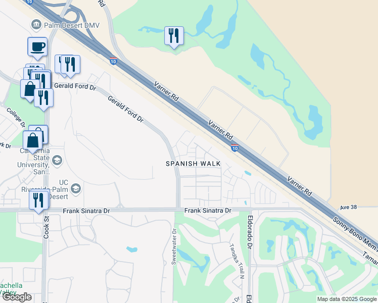 map of restaurants, bars, coffee shops, grocery stores, and more near 219 Paseo Animado in Palm Desert