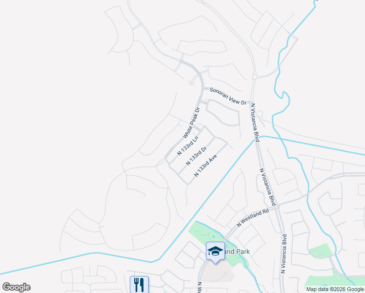 map of restaurants, bars, coffee shops, grocery stores, and more near 32486 North 133rd Lane in Peoria