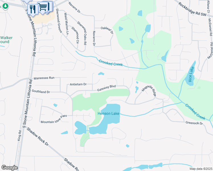 map of restaurants, bars, coffee shops, grocery stores, and more near 5852 Gateway Boulevard in Stone Mountain