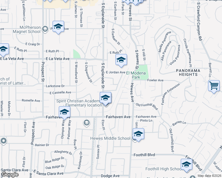 map of restaurants, bars, coffee shops, grocery stores, and more near 4143 East Fernwood Avenue in Orange