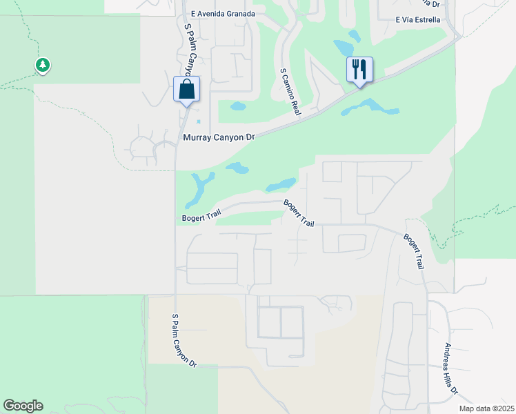 map of restaurants, bars, coffee shops, grocery stores, and more near 575 Bogert Trail in Palm Springs
