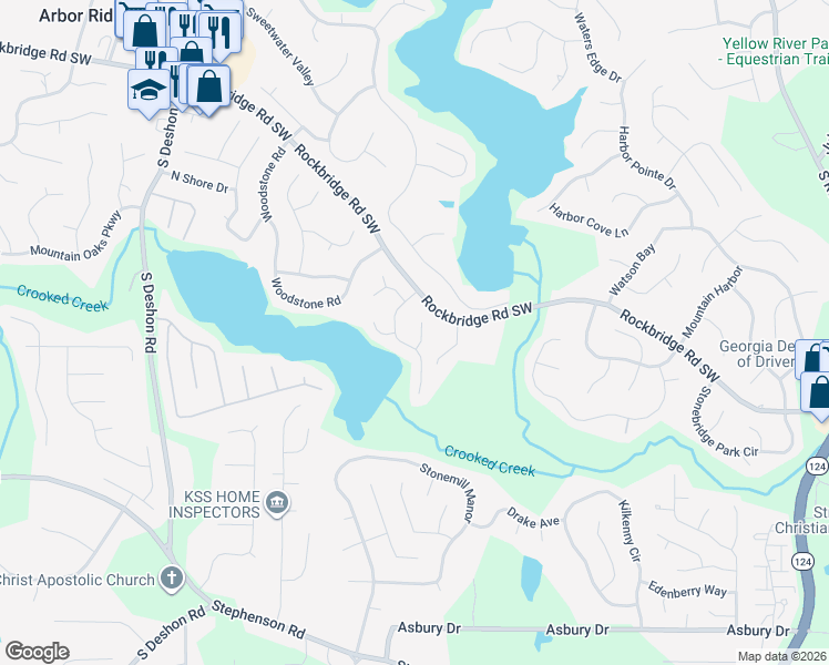 map of restaurants, bars, coffee shops, grocery stores, and more near 647 Windchase Place in Lithonia