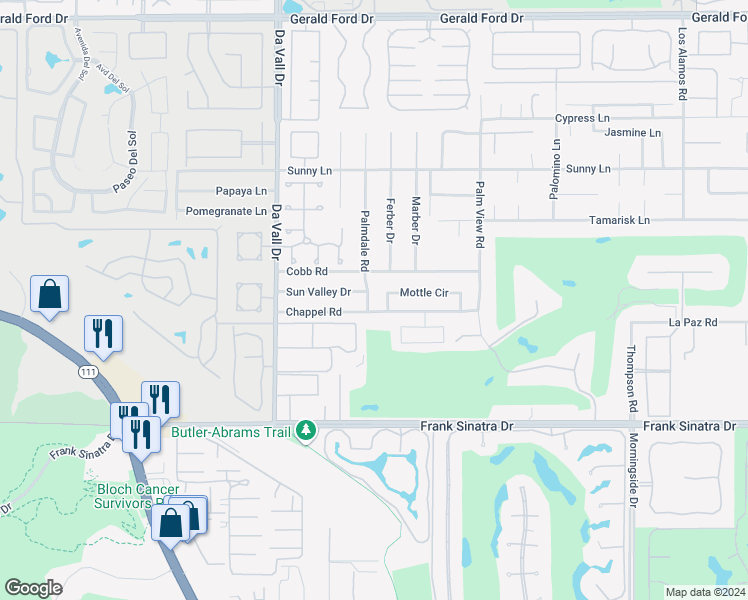 map of restaurants, bars, coffee shops, grocery stores, and more near 37356 Palmdale Road in Rancho Mirage