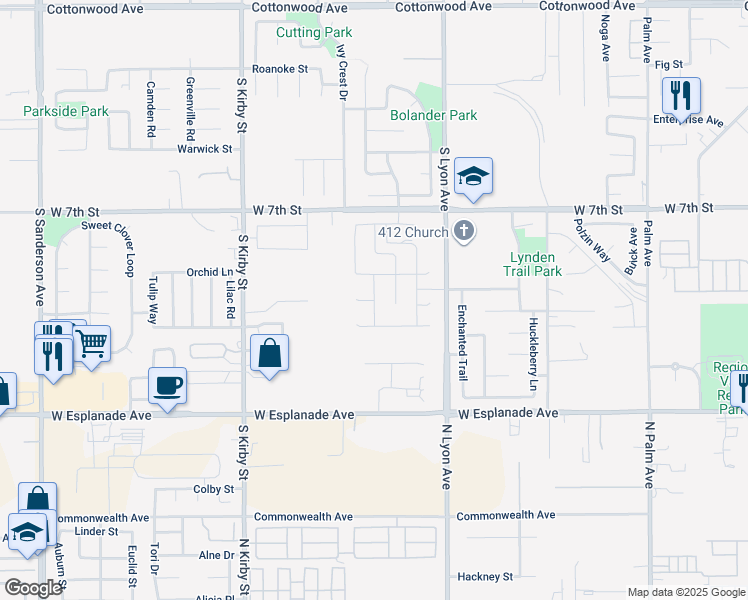 map of restaurants, bars, coffee shops, grocery stores, and more near Greystone Way in San Jacinto