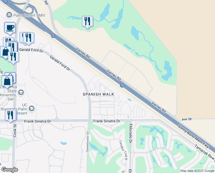 map of restaurants, bars, coffee shops, grocery stores, and more near 206 Paseo Bravo in Palm Desert
