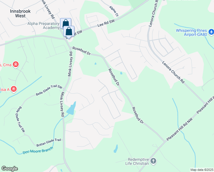 map of restaurants, bars, coffee shops, grocery stores, and more near 4087 Rosebud Park Drive in Snellville