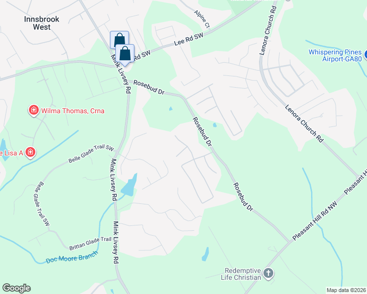 map of restaurants, bars, coffee shops, grocery stores, and more near 3503 Rosebud Park Drive in Snellville
