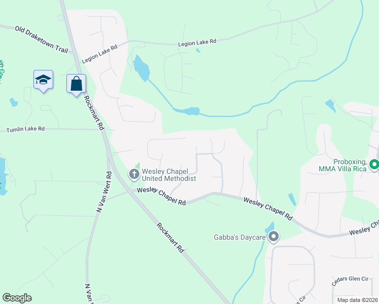 map of restaurants, bars, coffee shops, grocery stores, and more near 209 Wesley Mill Lane in Villa Rica