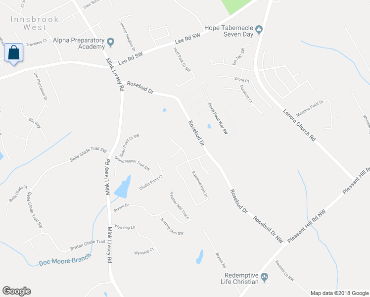 map of restaurants, bars, coffee shops, grocery stores, and more near 4087 Rosebud Park Drive in Snellville