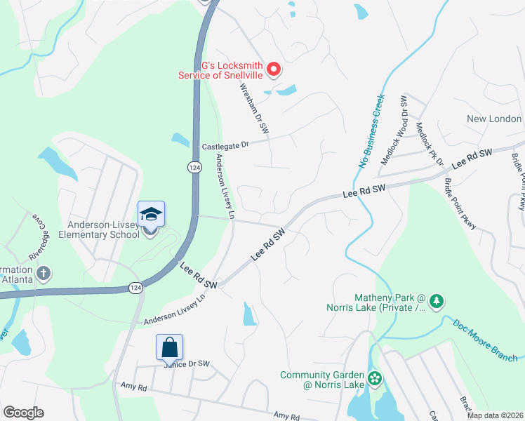 map of restaurants, bars, coffee shops, grocery stores, and more near 4292 Round Stone Trail Southwest in Snellville