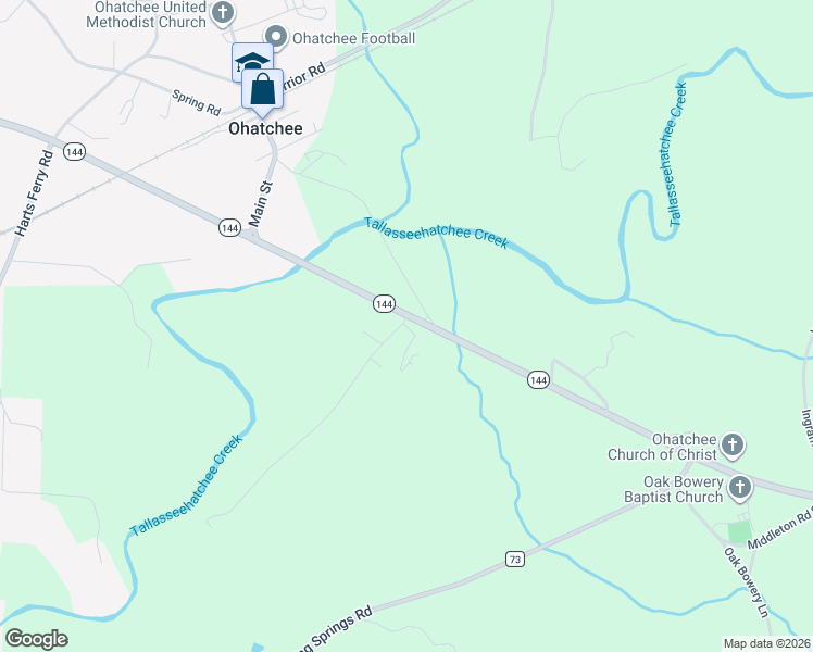 map of restaurants, bars, coffee shops, grocery stores, and more near 47 Hilltop Drive in Ohatchee