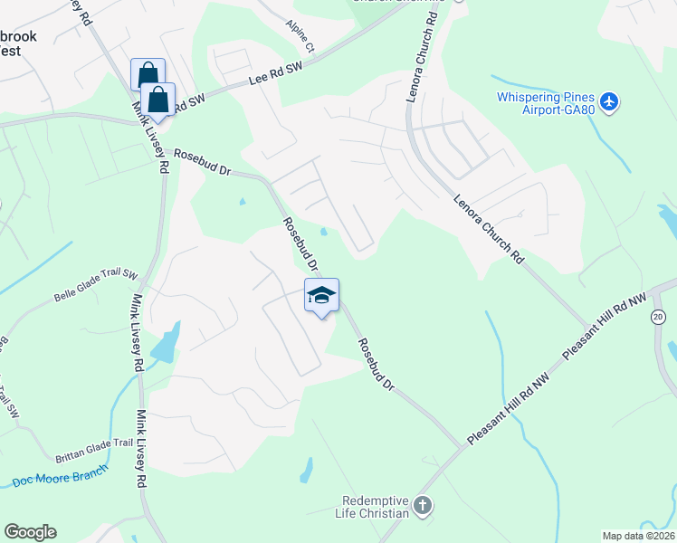 map of restaurants, bars, coffee shops, grocery stores, and more near 4792 Rosebud Drive in Snellville