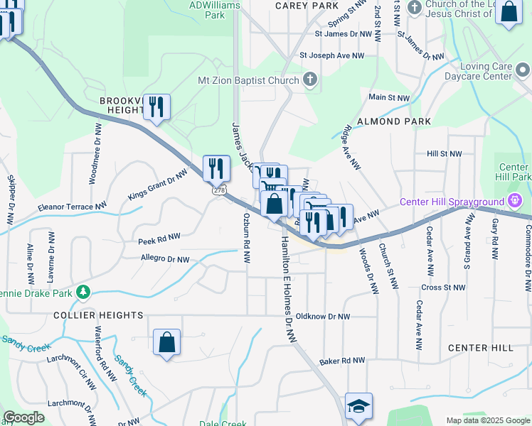 map of restaurants, bars, coffee shops, grocery stores, and more near 2667 Donald Lee Hollowell Parkway Northwest in Atlanta