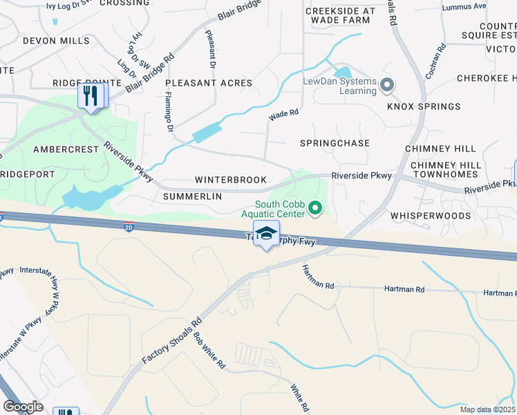 map of restaurants, bars, coffee shops, grocery stores, and more near 1103 Summerstone Trace in Austell