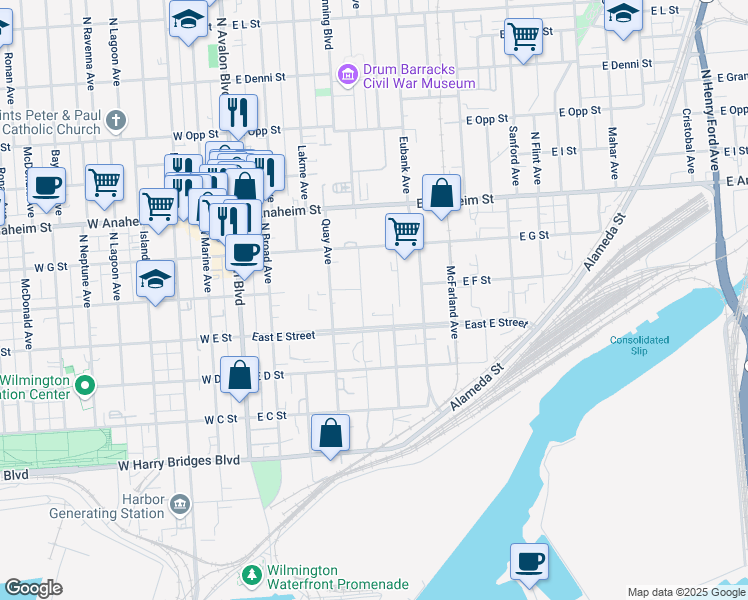 map of restaurants, bars, coffee shops, grocery stores, and more near 537 North Banning Boulevard in Los Angeles
