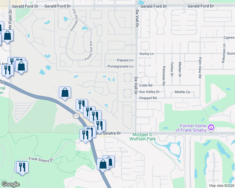 map of restaurants, bars, coffee shops, grocery stores, and more near 365 Avenida Andorra in Cathedral City