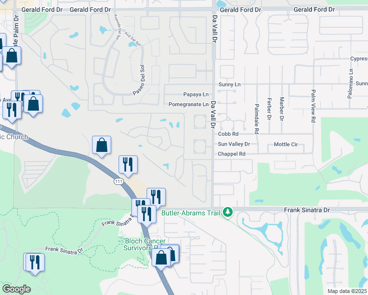 map of restaurants, bars, coffee shops, grocery stores, and more near 365 Avenida Andorra in Cathedral City