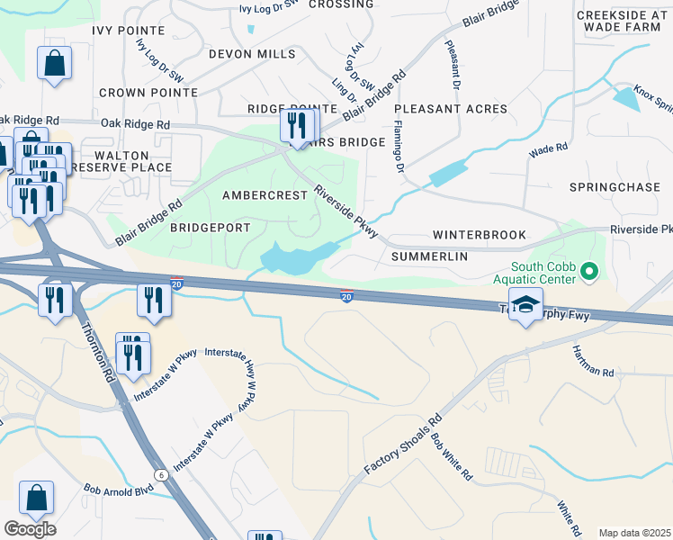 map of restaurants, bars, coffee shops, grocery stores, and more near 1269 Summerstone Trace in Austell