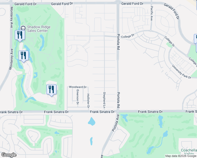 map of restaurants, bars, coffee shops, grocery stores, and more near 74064 Chinook Circle in Palm Desert