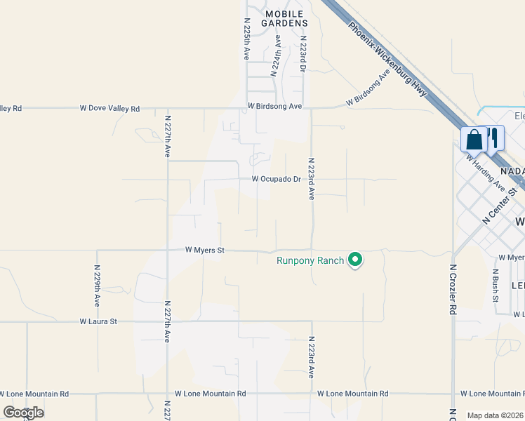 map of restaurants, bars, coffee shops, grocery stores, and more near 32315 North 224th Avenue in Wittmann