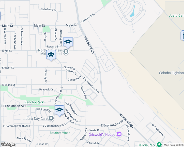 map of restaurants, bars, coffee shops, grocery stores, and more near 1499 Old Mountain Avenue in San Jacinto