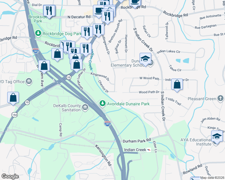map of restaurants, bars, coffee shops, grocery stores, and more near 675 Collingwood Drive in Decatur