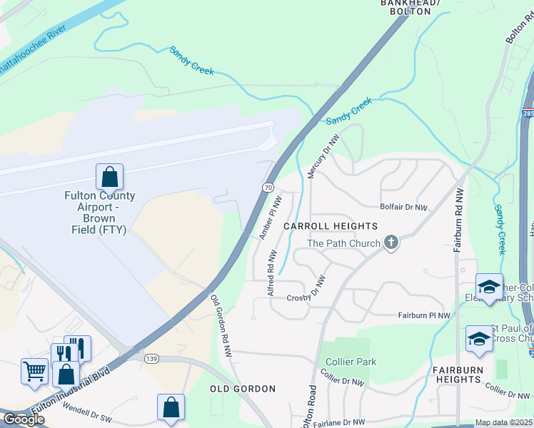 map of restaurants, bars, coffee shops, grocery stores, and more near 836 Amber Place Northwest in Atlanta