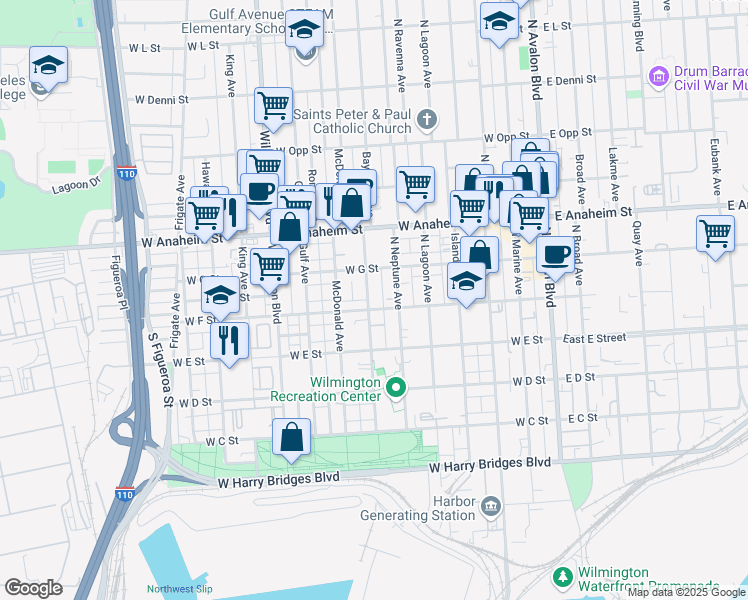 map of restaurants, bars, coffee shops, grocery stores, and more near 606 Bay View Avenue in Los Angeles