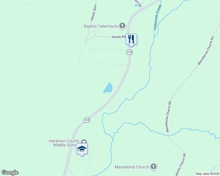 map of restaurants, bars, coffee shops, grocery stores, and more near 2980 Georgia 120 in Tallapoosa