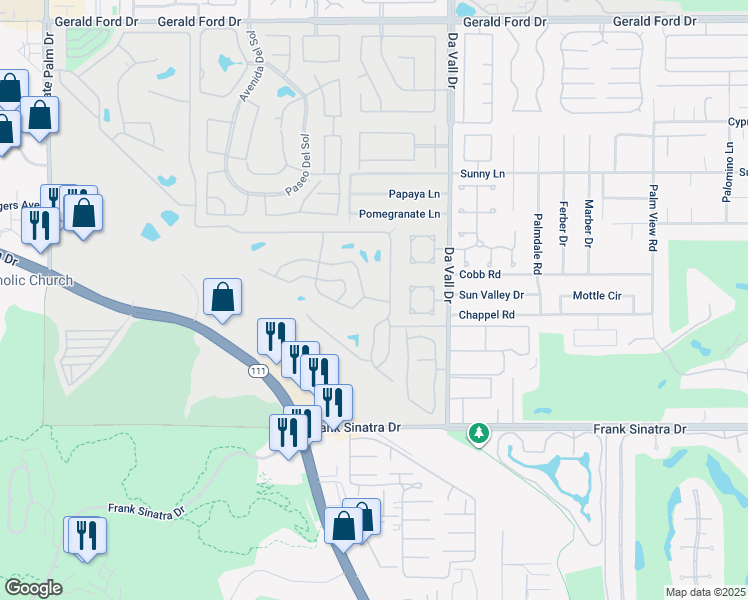 map of restaurants, bars, coffee shops, grocery stores, and more near 302 Avenue Andorra in Cathedral City