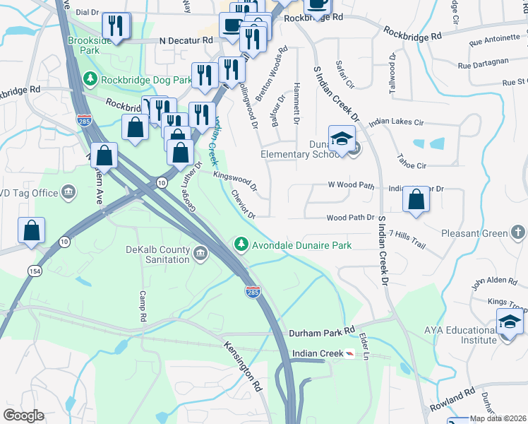 map of restaurants, bars, coffee shops, grocery stores, and more near 675 Collingwood Drive in Decatur