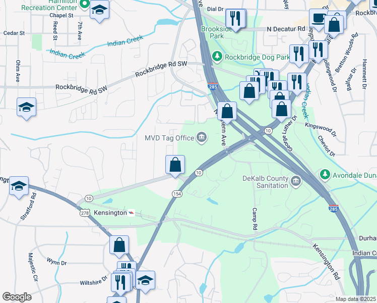 map of restaurants, bars, coffee shops, grocery stores, and more near 3478 Mountain Dr in Decatur