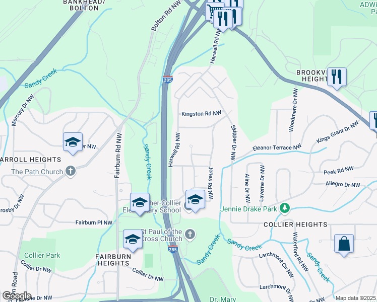 map of restaurants, bars, coffee shops, grocery stores, and more near 796 Vanderbilt Court Northwest in Atlanta