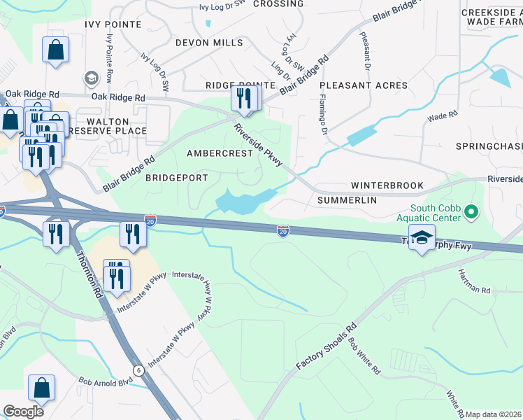 map of restaurants, bars, coffee shops, grocery stores, and more near 1286 Summerstone Trce in Austell